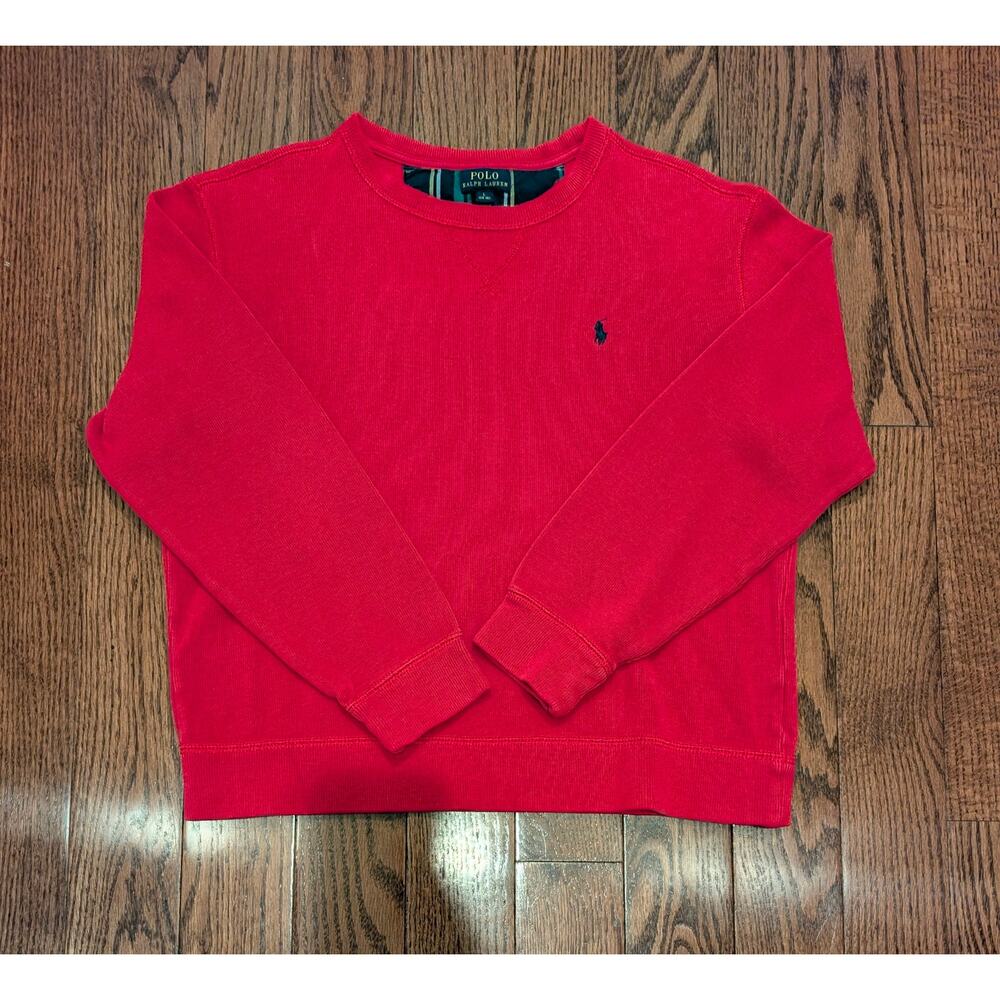 Polo Ralph Lauren Boys Tops, Red Crewneck Pullover Fleece Sweatshirt, Sz L